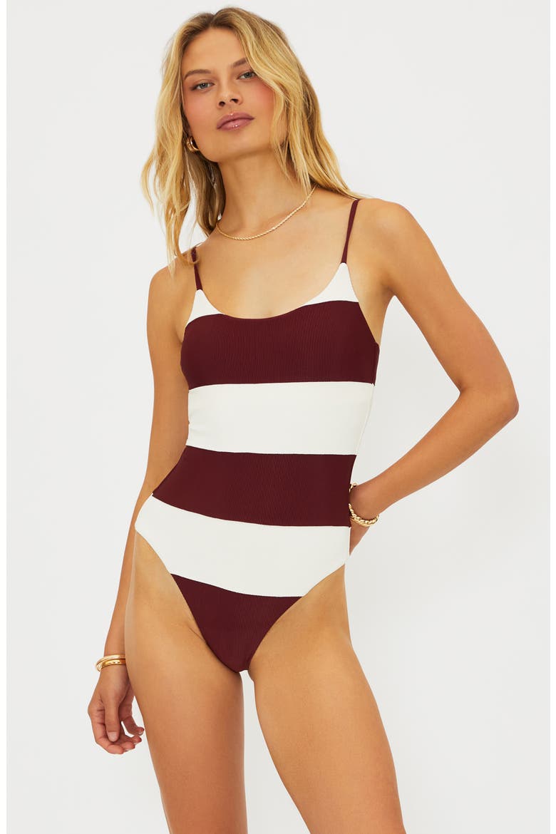 Calista One-Piece Swimsuit, Alternate, color, MERLOT STRIPE