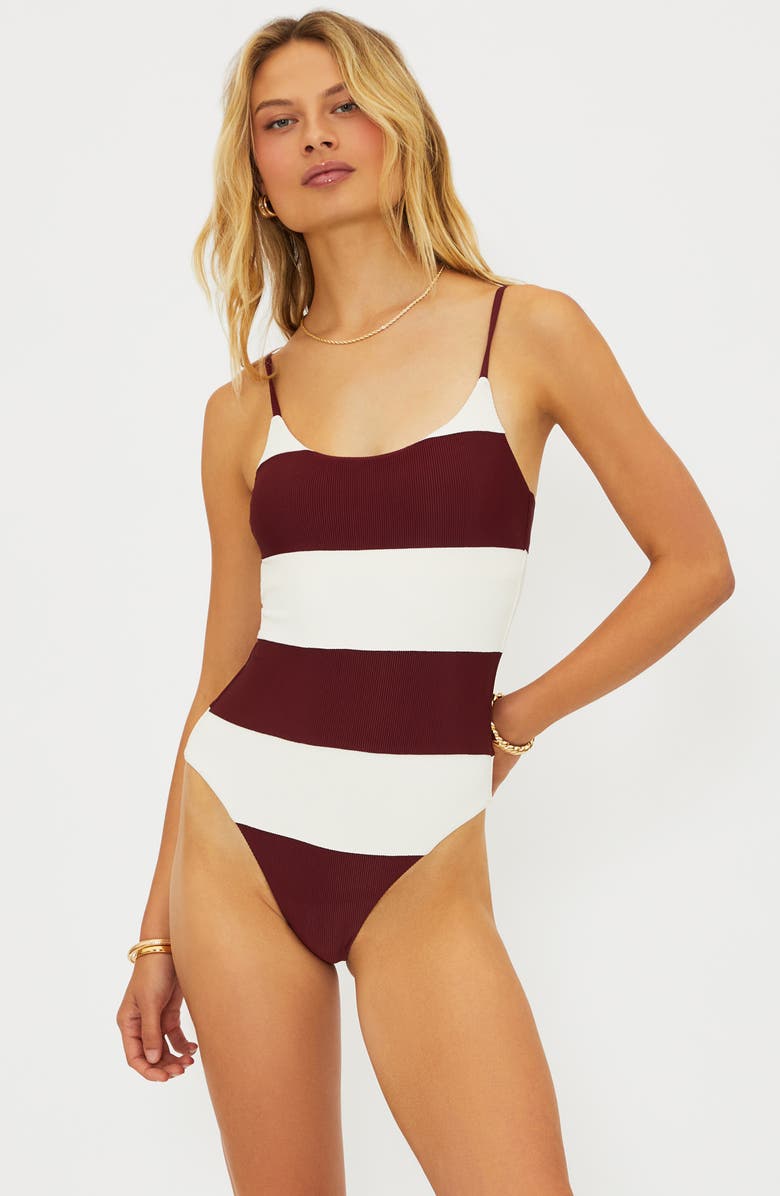 Beach Riot Calista One-Piece Swimsuit, Alternate, color, Merlot Stripe