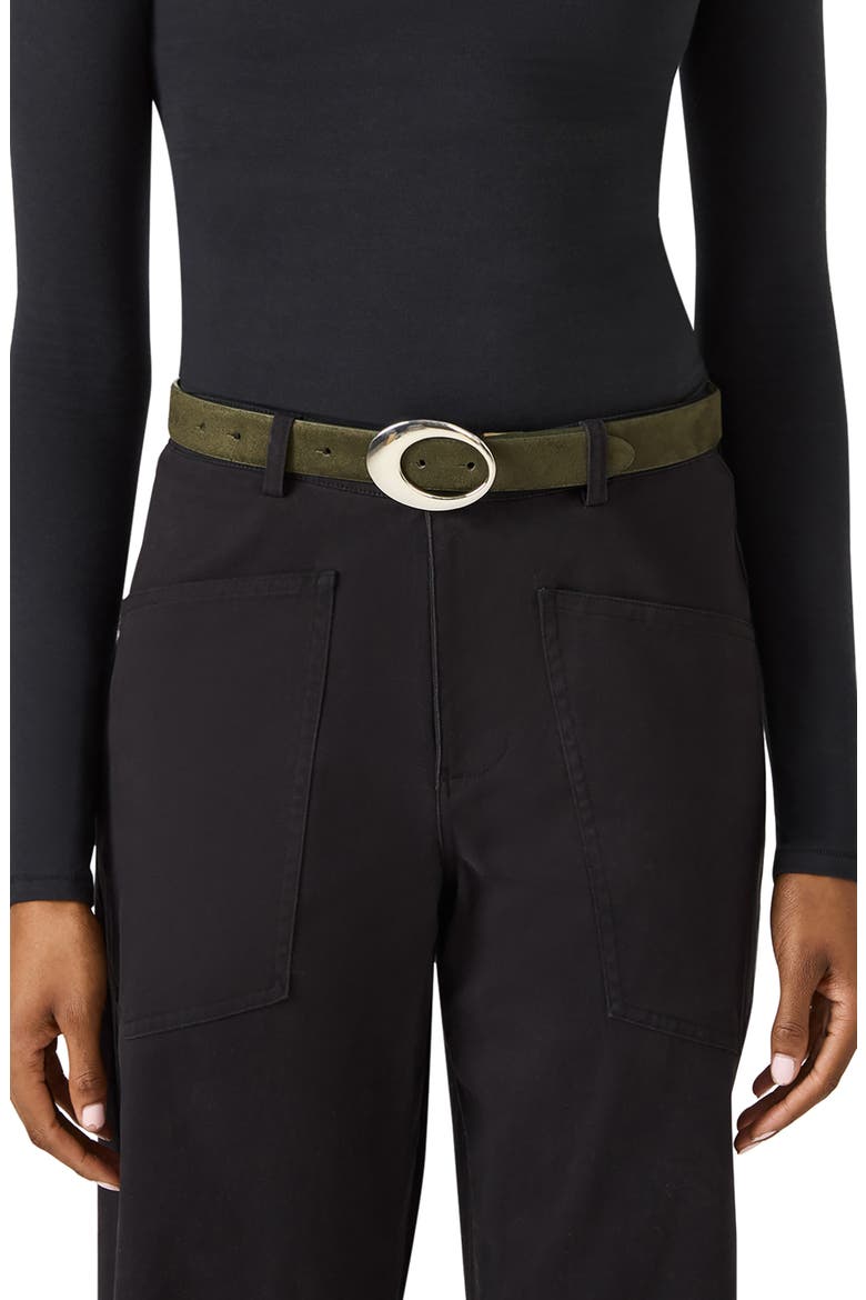 Faux Suede Organic Buckle Belt, Alternate, color, DARK OLIVE