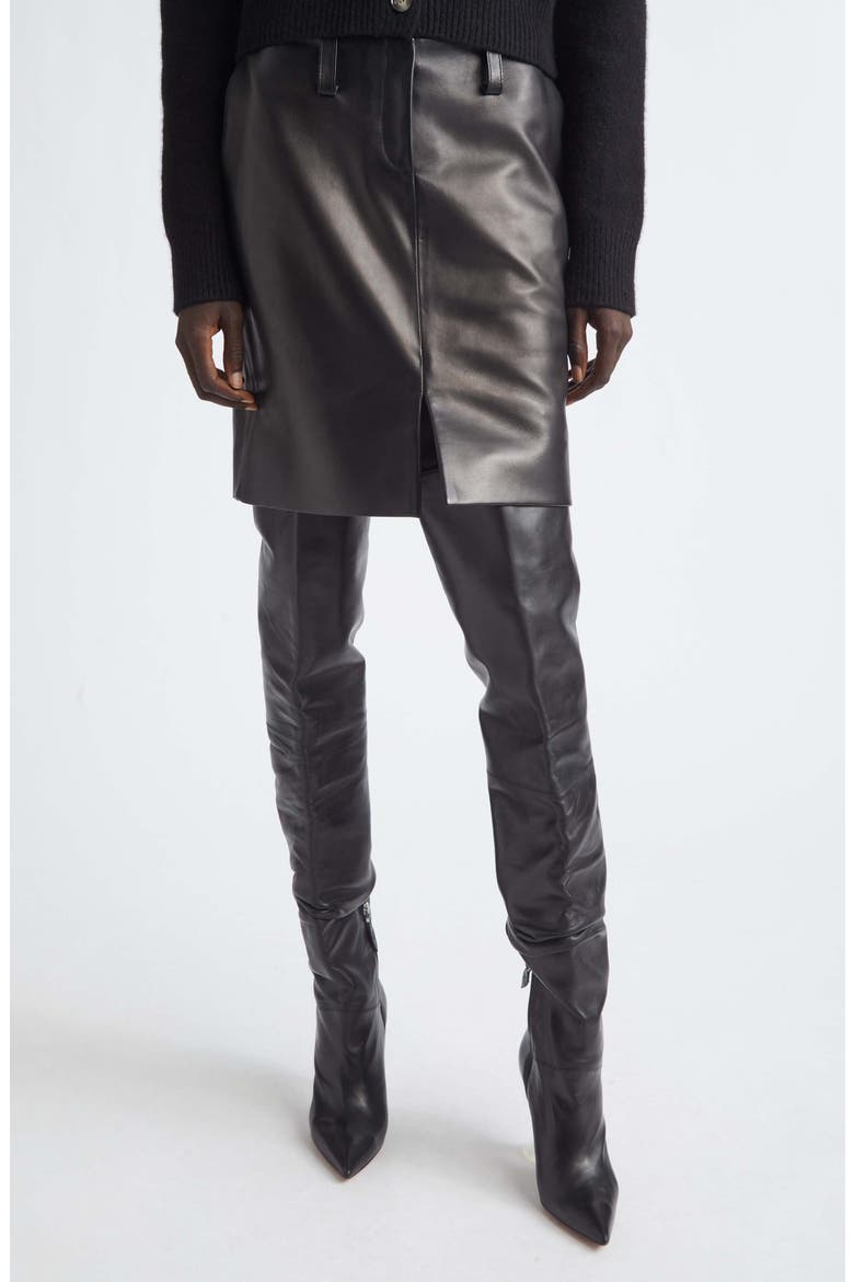 The Leather Pencil Skirt, Main, color, BLACK