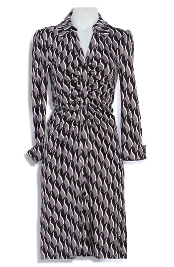 Dvf Sheska Geo Print Knit Shirtdress In Bird Weave Berlin
