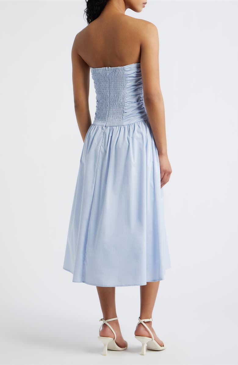Lulus Molly Ruched Bodice Strapless A-Line Midi Dress, Alternate, color, Light Blue