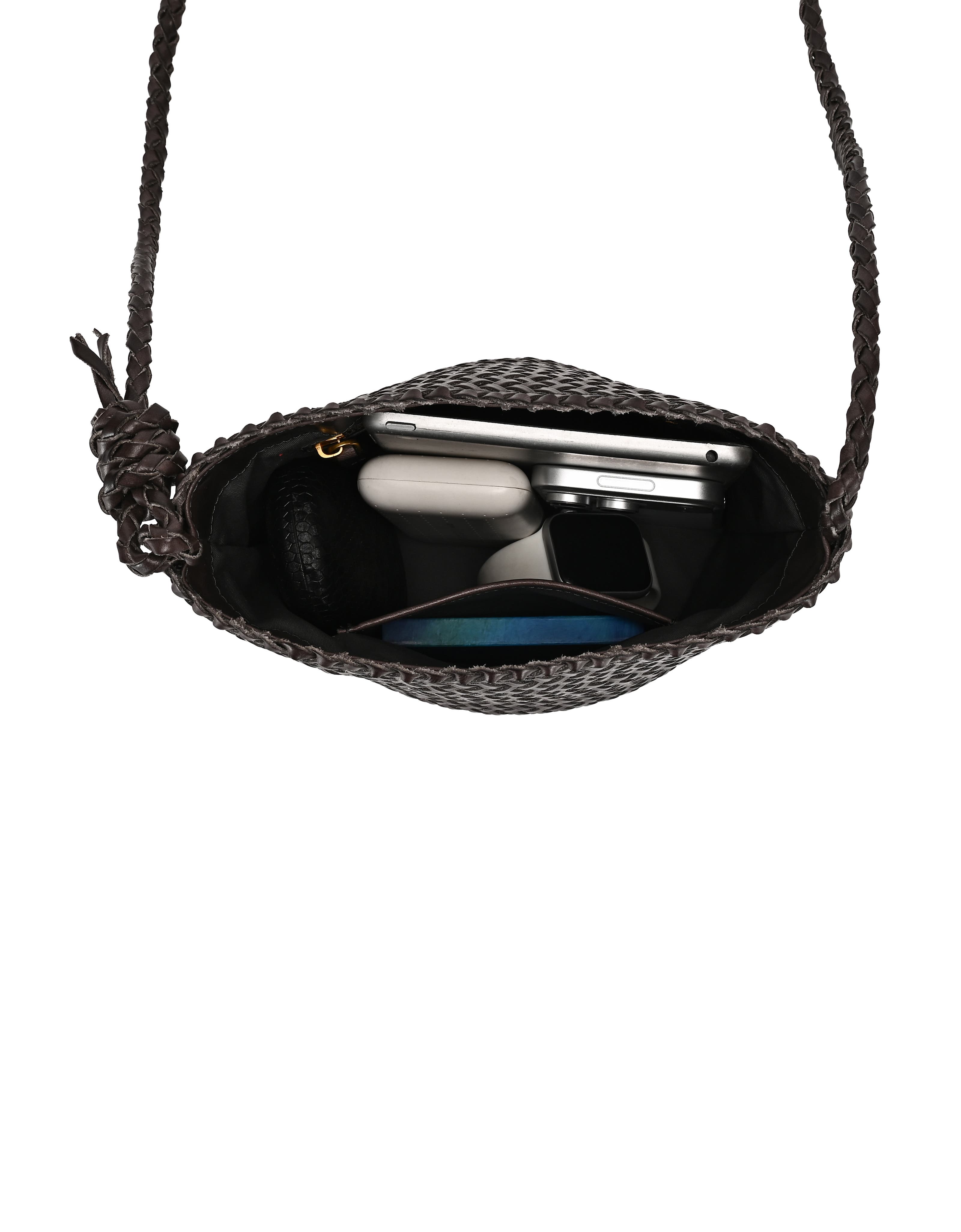 OLD TREND Reed Genuine Leather Woven Barrel Crossbody Bag, Alternate, color, Grey