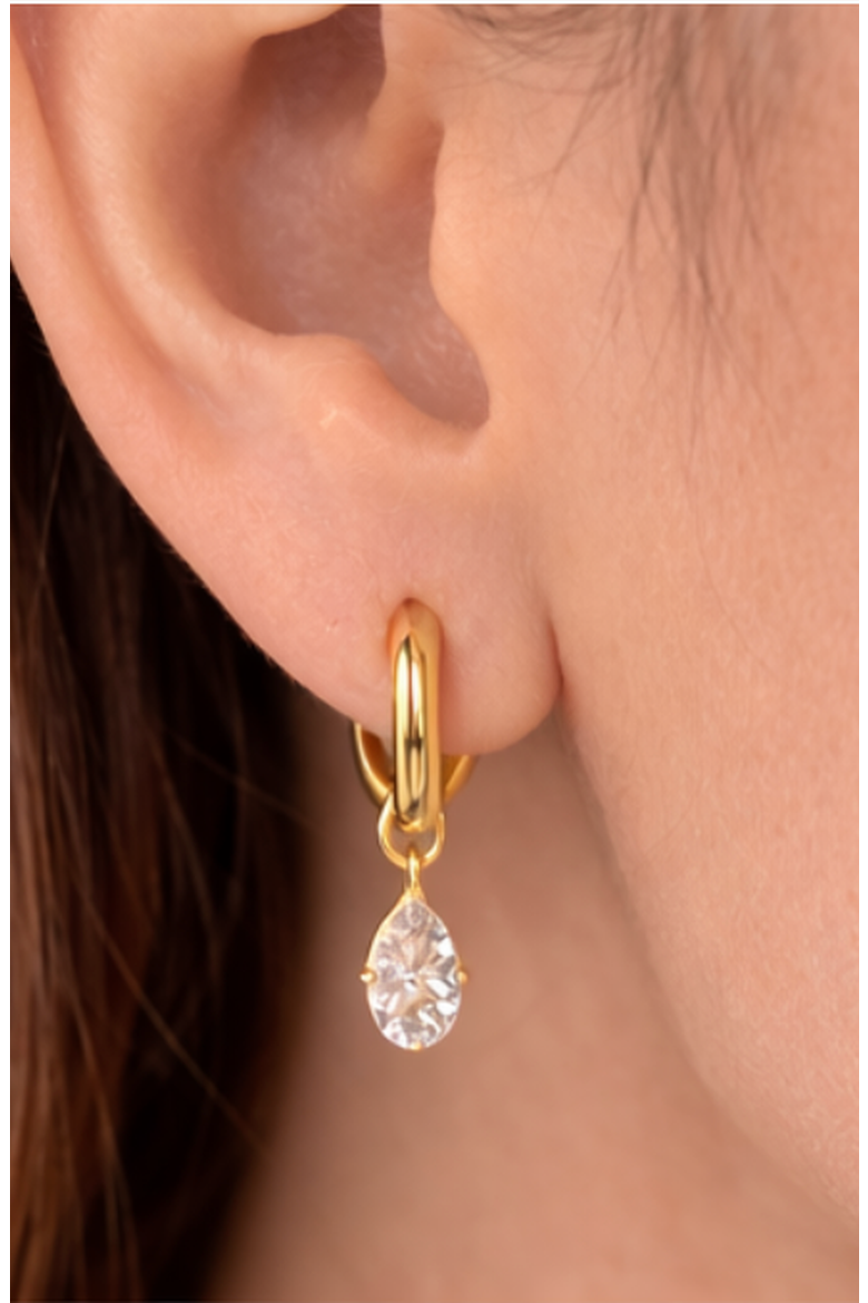 Cubic Zirconia Marquise Drop Stainless Steel Hoop Earrings, Alternate, color, Gold-Tone