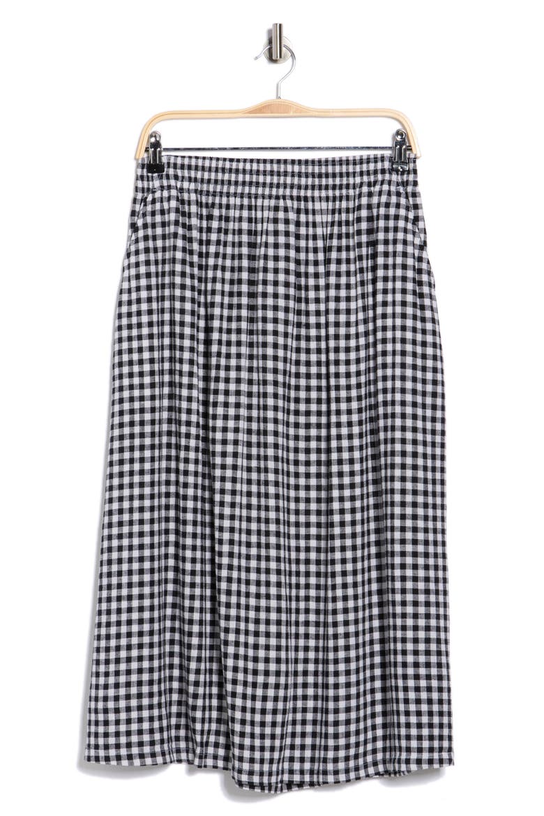 Yarn Dye Linen Blend Midi Skirt, Alternate, color, BLACK- WHITE BEA GINGHAM