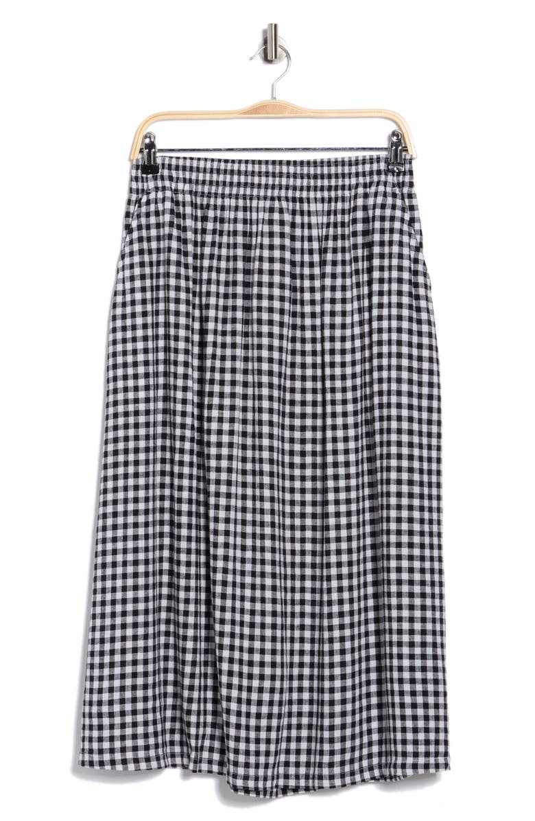 Caslon<sup>®</sup> Yarn Dye Linen Blend Midi Skirt, Alternate, color, Black- White Bea Gingham