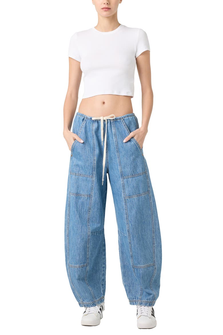 Low Rise Drawstring Barrel Leg Jeans, Alternate, color, FAN MAIL