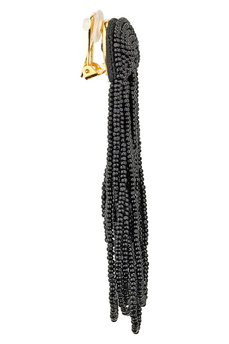Beaded Double Curtain Clip-On Drop Earrings, Alternate, color, BLACK