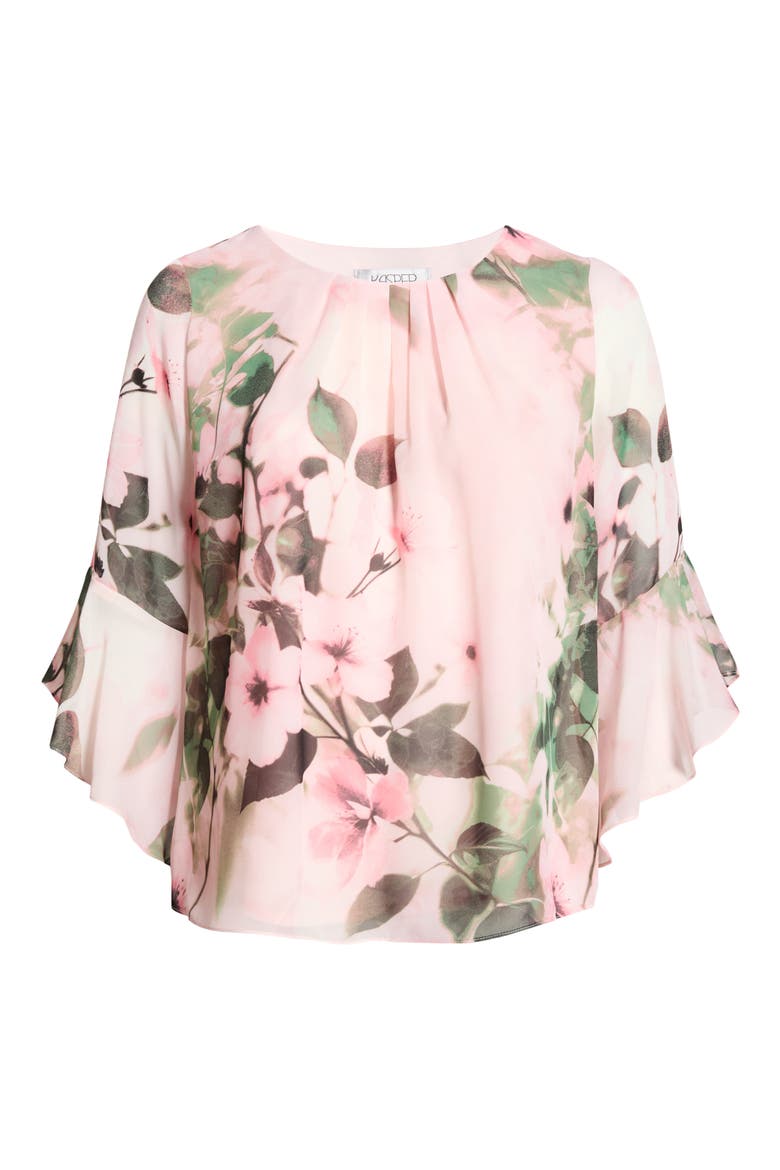 Print Flutter Sleeve Top, Alternate, color, VANILLA ICE MULTI