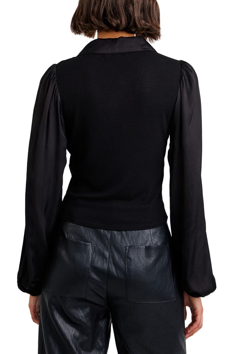 Bella Dahl Mixed Media Balloon Sleeve Knit Top, Alternate, color, Black