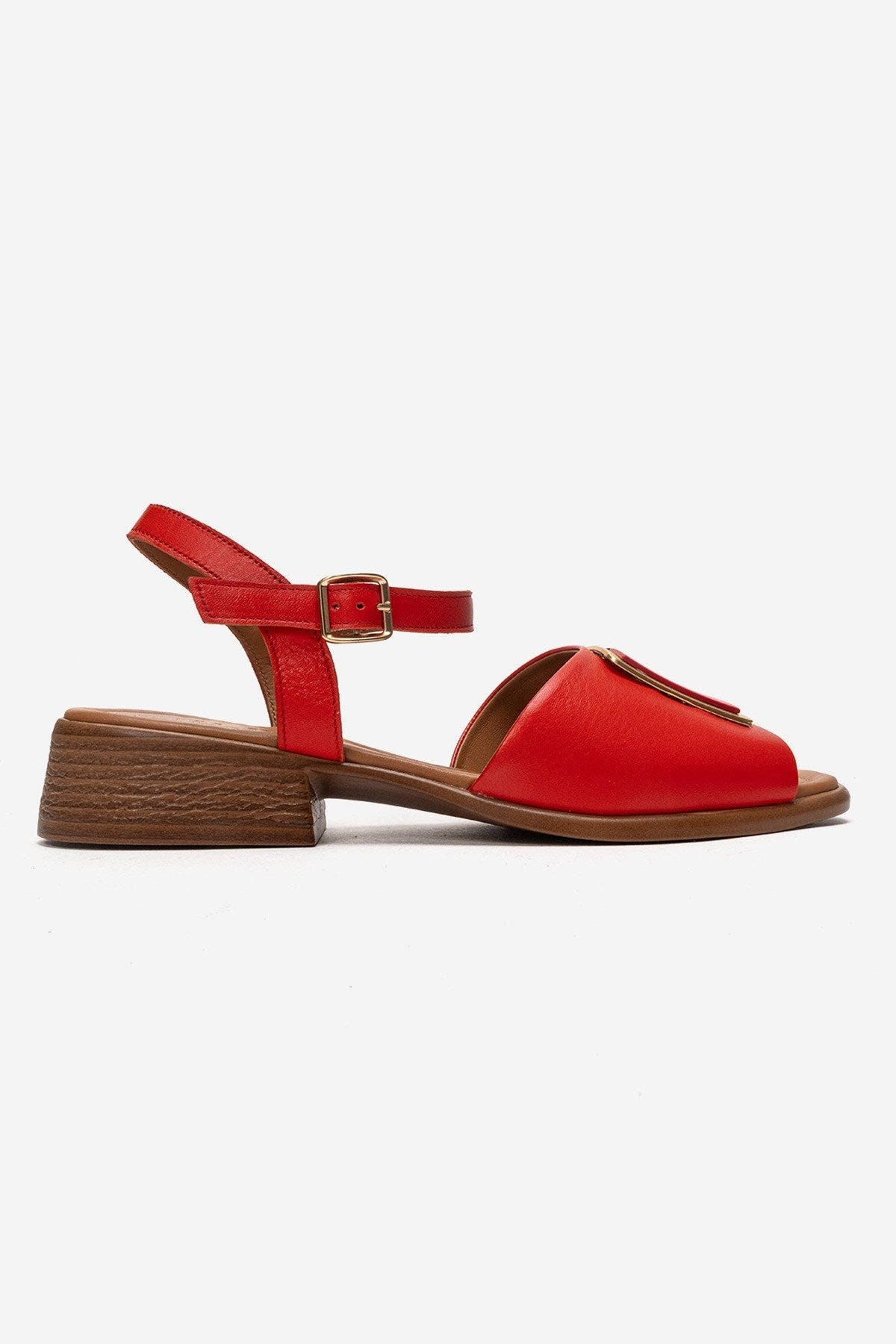 Svelte Leather Buckle Sandal, Alternate, color, Red