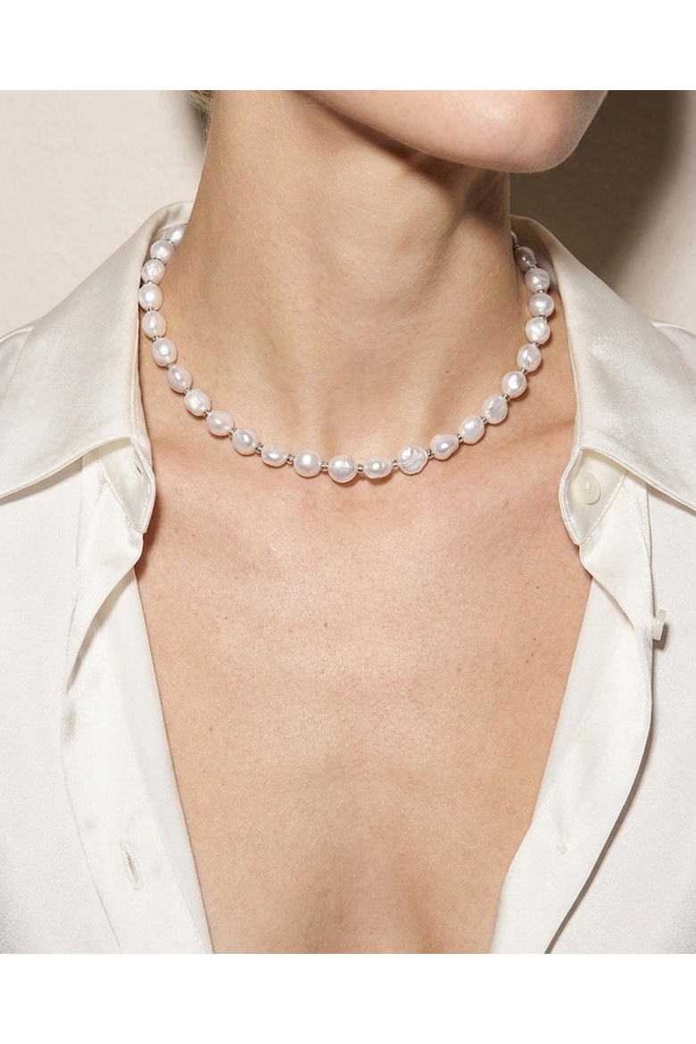 Baroque Freshwater Pearl Necklace and Earrings Set, Alternate, color, Silver