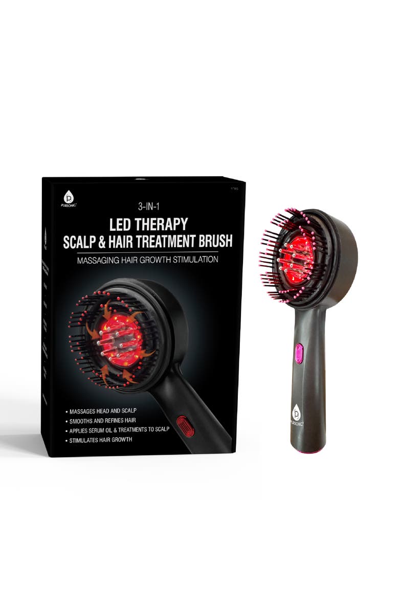 3-in-1 Red Light Scalp & Hair Growth Brush, Main, color, Black