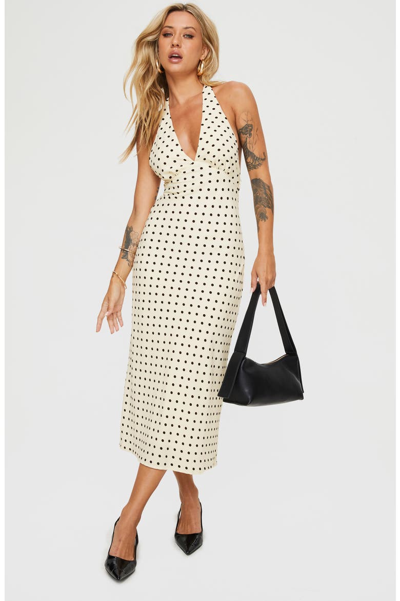 Kimbelle Polka Dot Halter Neck Dress, Alternate, color, CREAM / POLKA DOT