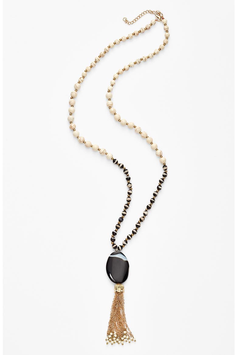 Black & White Stone Tassel Necklace, Main, color, BLACK/ WHITE