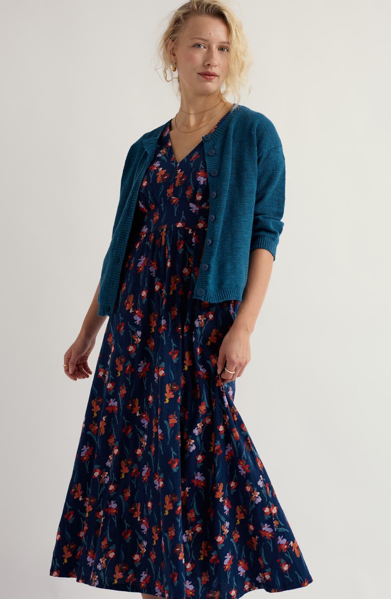 Seasalt Cornwall Chateaux Floral Organic Cotton Midi Dress, Alternate, color, Snapdragon Sea Cave