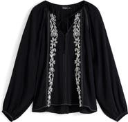Desigual Embroidered Tie Neck Top