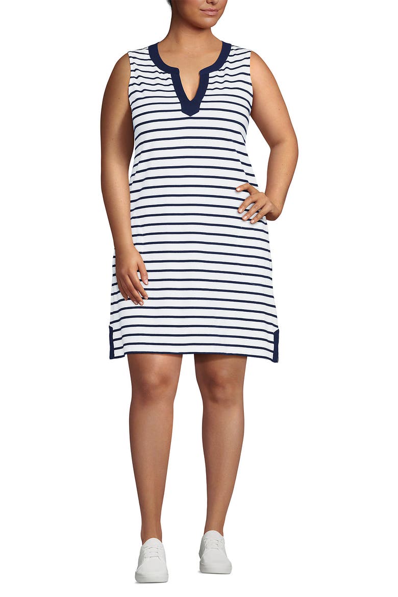 Cotton Jersey Notch Neck Dress with Soutache, Main, color, Navy/White Breton Stripe
