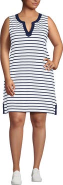 Lands' End Cotton Jersey Notch Neck Dress with Soutache