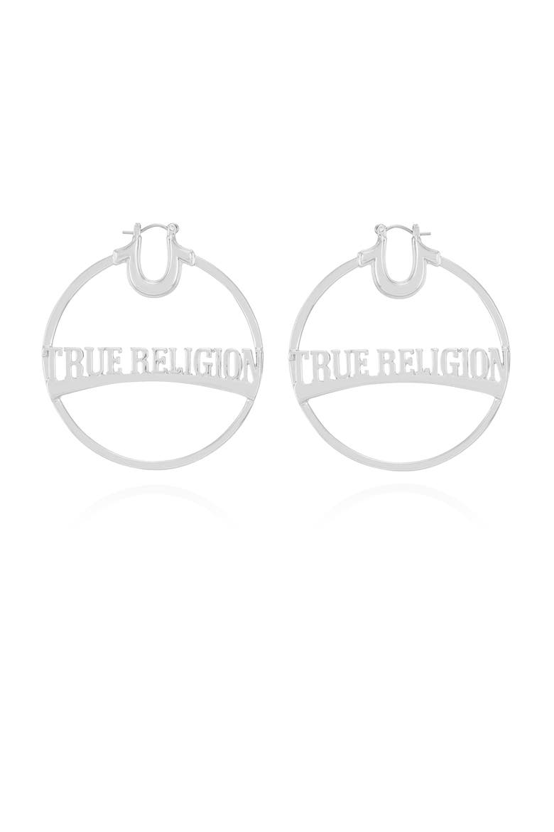 Silver Tone Large Logo Hoop Earrings, Main, color, Silver Tone