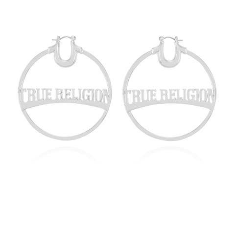 Silver Tone Large Logo Hoop Earrings