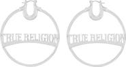 True Religion Silver Tone Large Logo Hoop Earrings