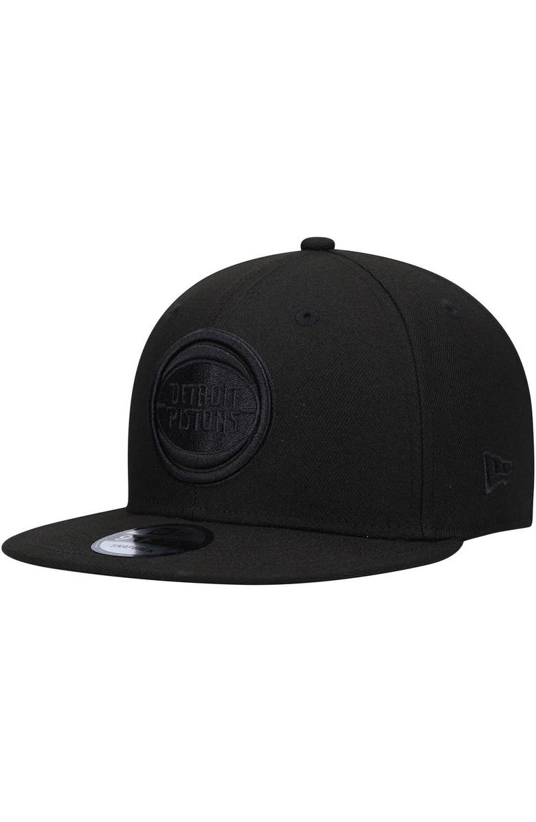 New Era Men's New Era Detroit Pistons Black On Black 9FIFTY Snapback Hat, Main, color,