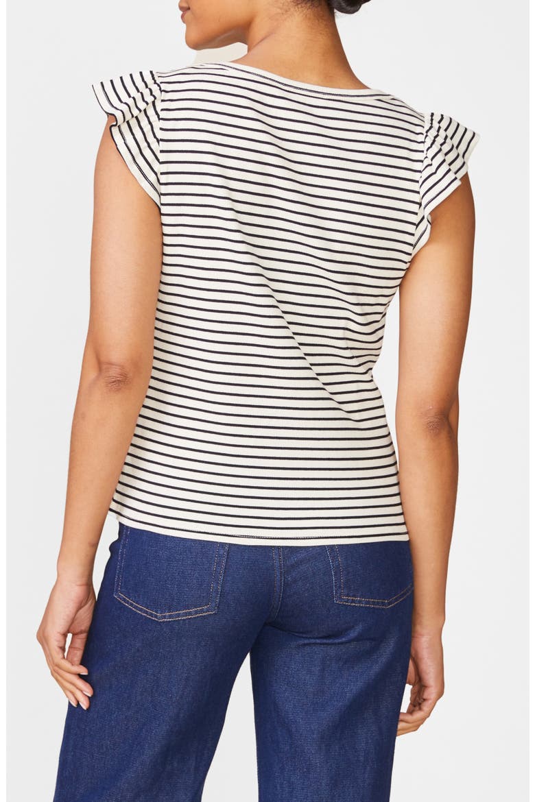 Flutter Sleeve Striped T-Shirt, Alternate, color, BLACK/ NATU