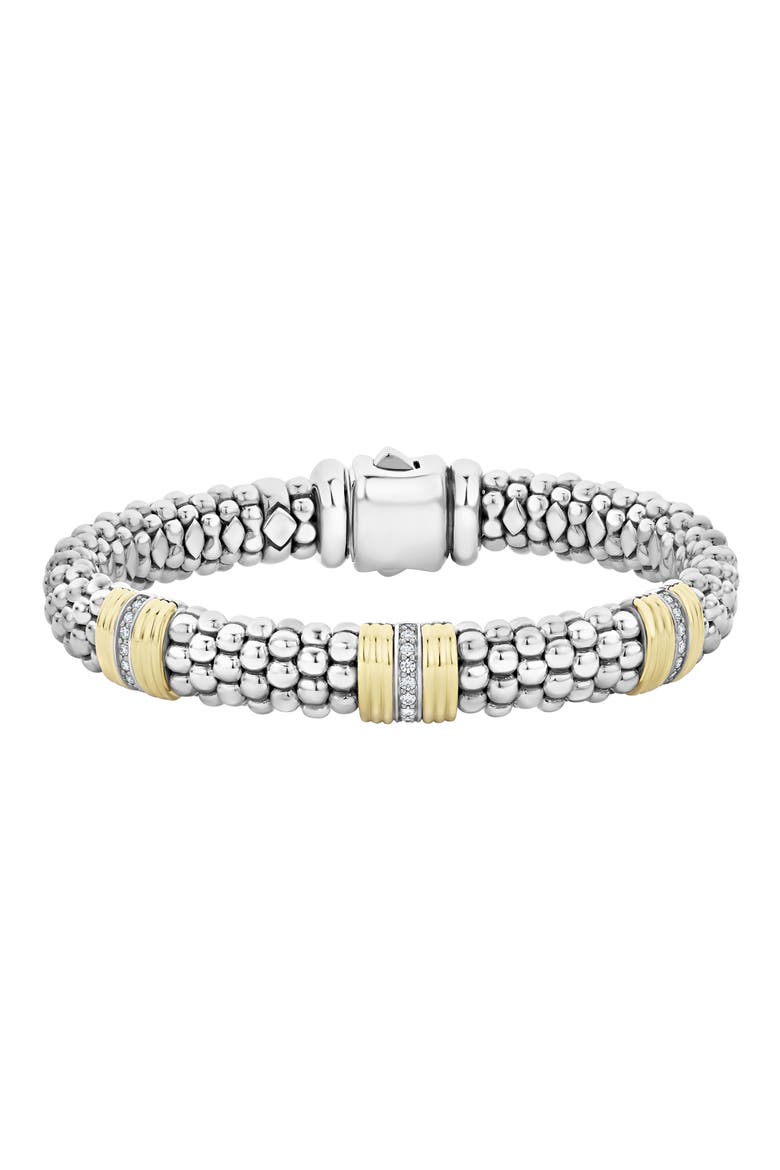 Fluted & Diamond Station Bracelet, Main, color, SILVER/ GOLD/ DIAMOND