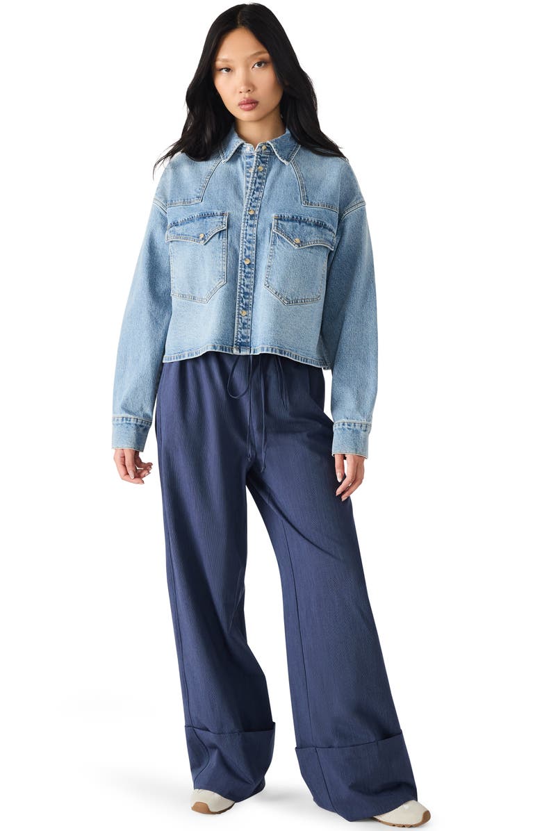 Steve Madden Rafi Denim Crop Shirt, Alternate, color, Forever Blue