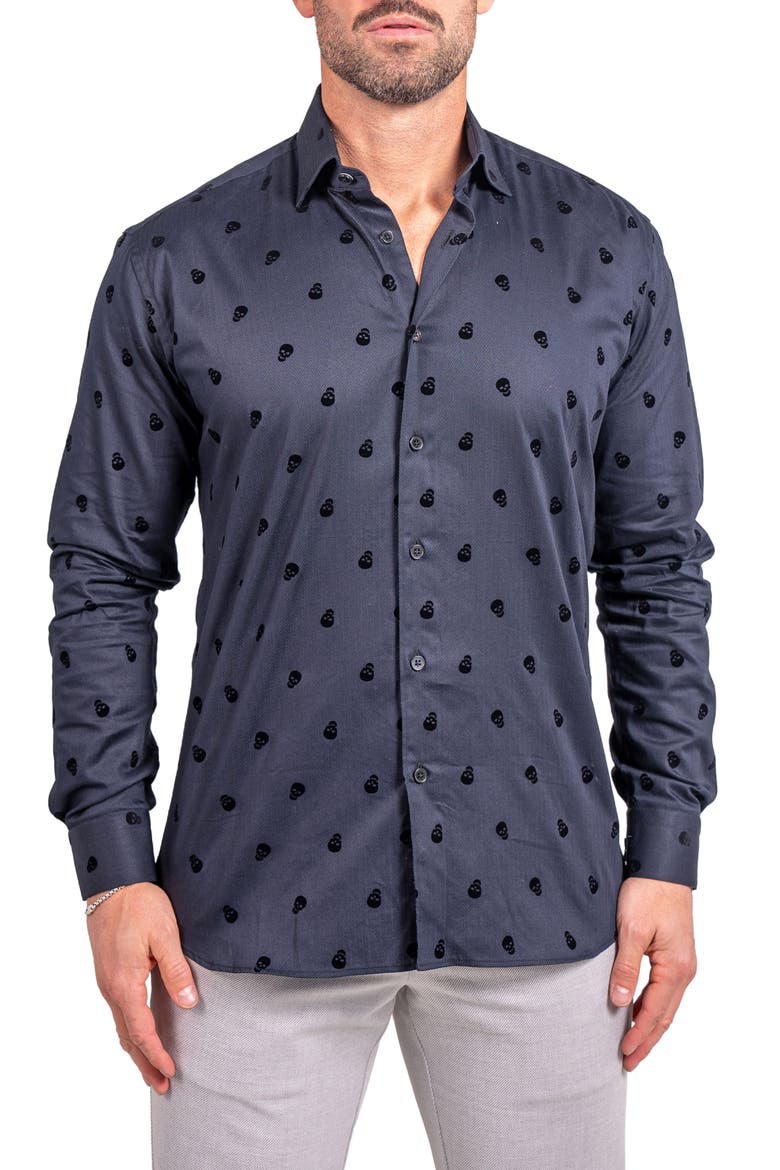 Fibonacci Ascension Contemporary Fit Button-Up Shirt, Main, color, BLACK