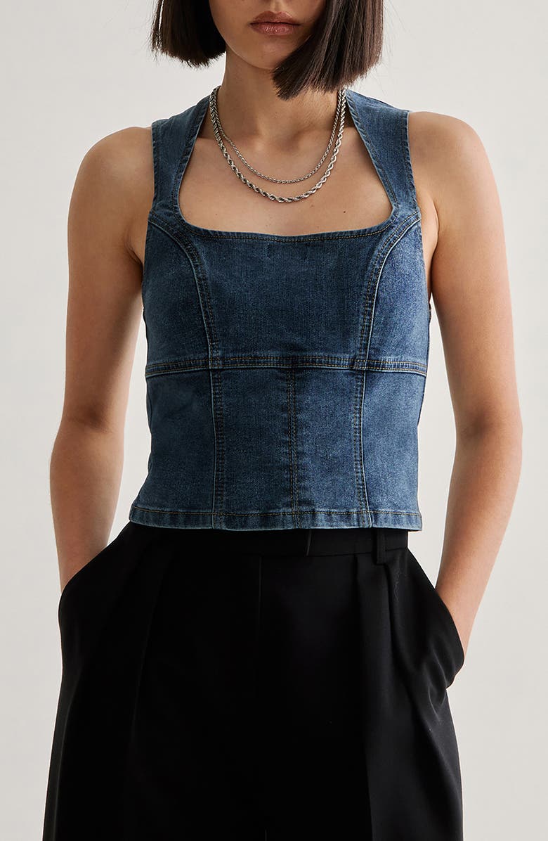 NASTY GAL Lace-Up Back Denim Top, Main, color, 