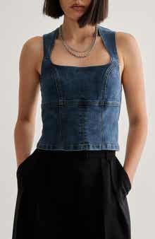 NASTY GAL Lace-Up Back Denim Top