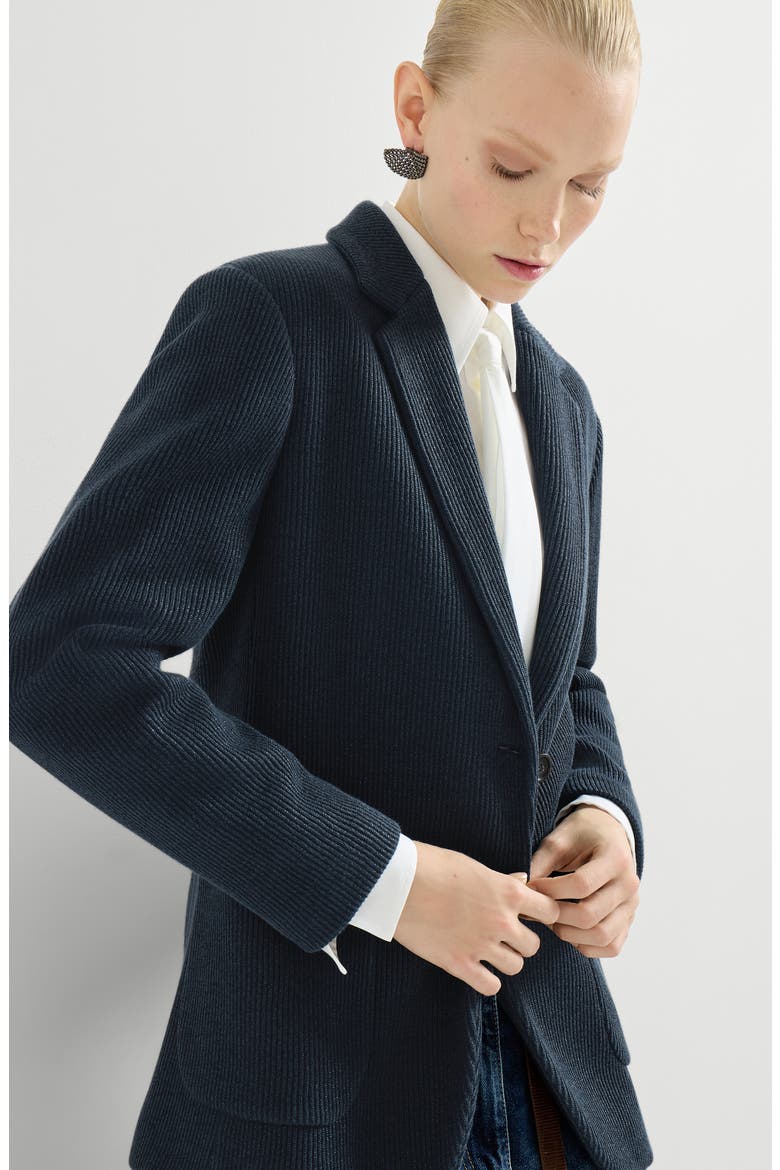 Sparkling cotton and viscose English rib knit blazer with monili, Alternate, color, Blue