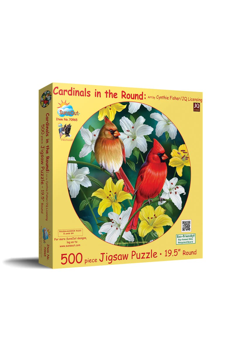 Cardinals in the Round 500 piece Jigsaw Puzzle for Adults Round, Main, color, Multicolor