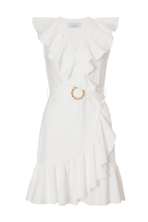 Quiz Scuba Crepe Frill Detail Wrap Dress In White
