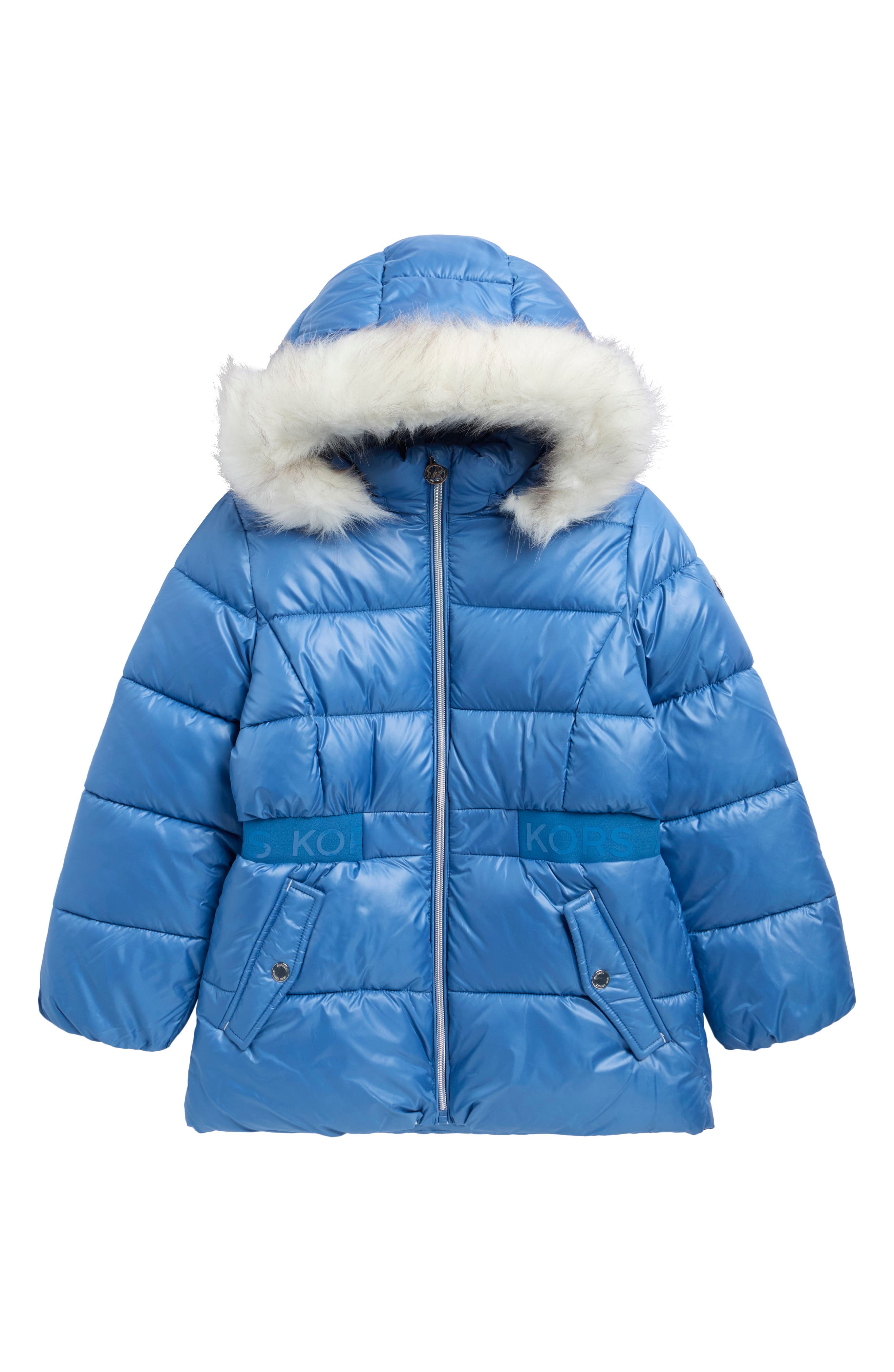 Kids' Faux Fur Trim Logo Waist Puffer Coat