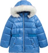 Michael Kors Kids' Faux Fur Trim Logo Waist Puffer Coat