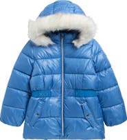 Michael Kors Kids' Faux Fur Trim Logo Waist Puffer Coat