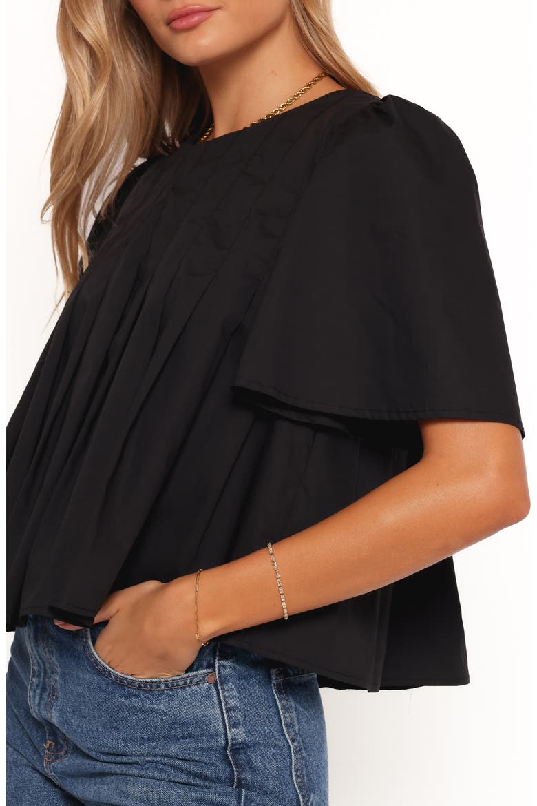 Geneva Pleated Cotton Top, Alternate, color, BLACK