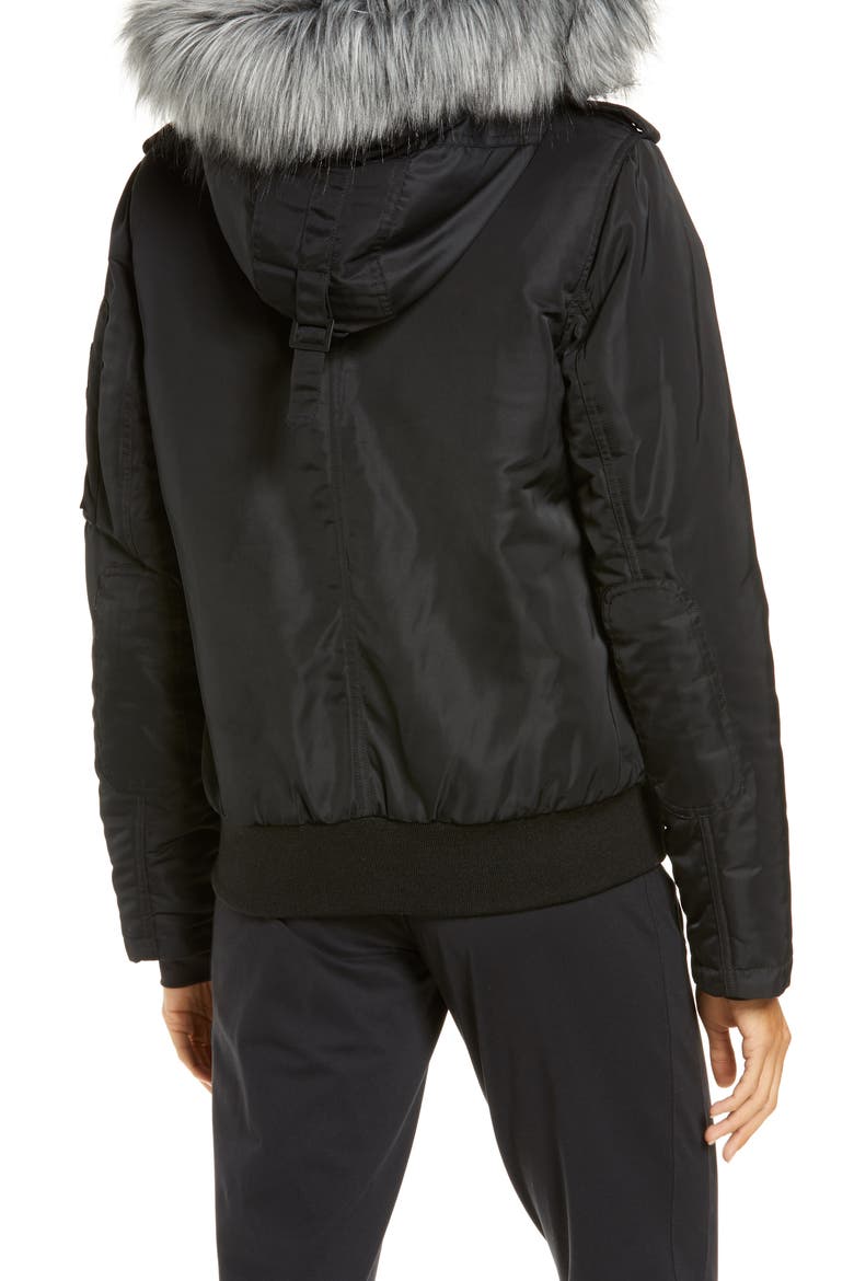 Flight Hooded Bomber Jacket with Faux Fur Trim, Alternate, color, BLACK