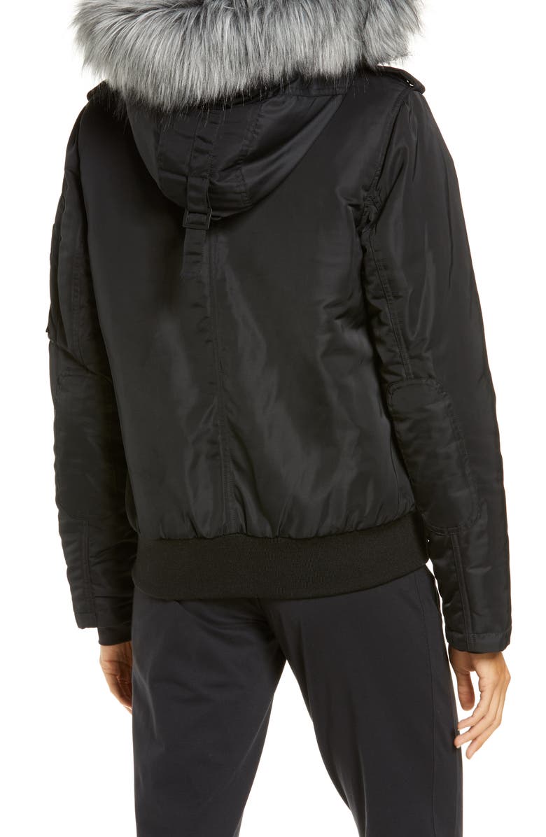 Blanc Noir Flight Hooded Bomber Jacket with Faux Fur Trim, Alternate, color,