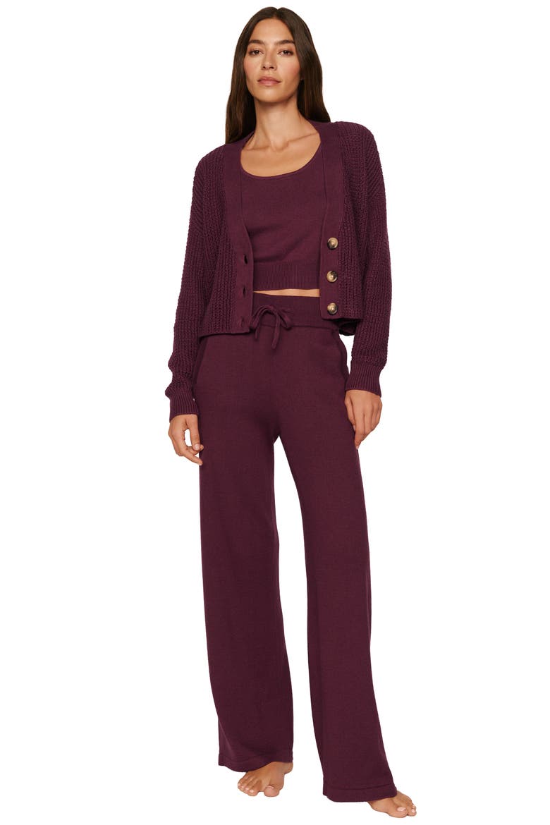 Waffle Knit Crop Cardigan, Alternate, color, WILDBERRY