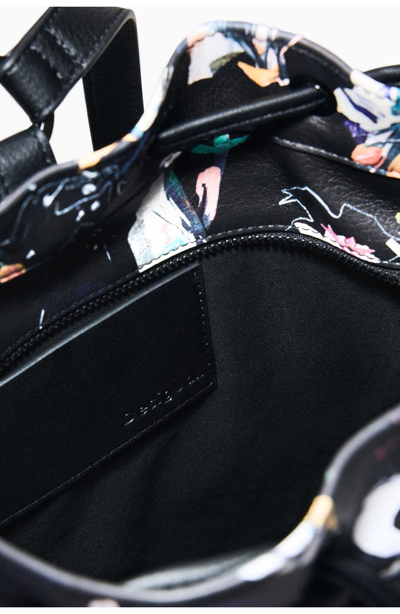 Desigual Floral Woven Faux Leather Backpack, Alternate, color, Black