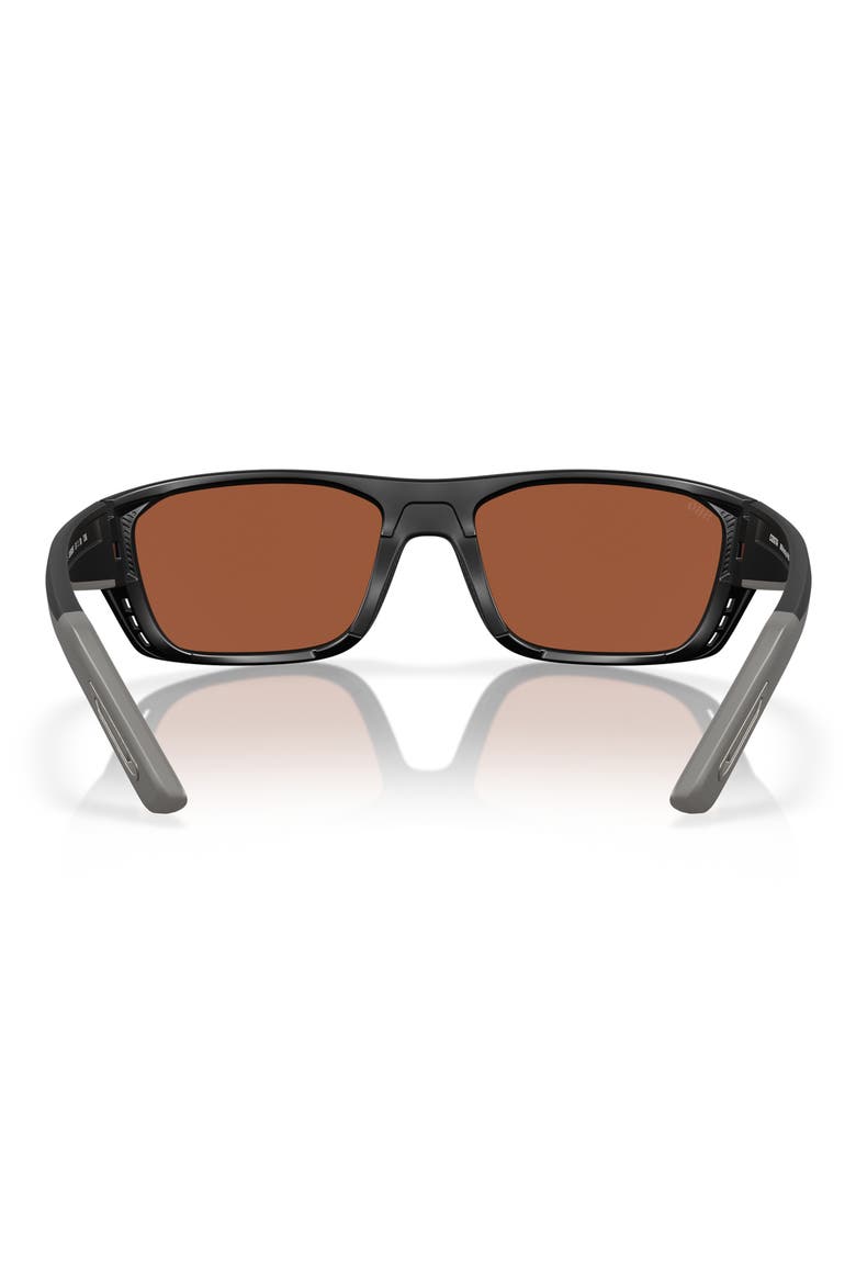 57mm Polarized Rectangular Sunglasses, Alternate, color, MATTE BLACK/ GREEN MIRROR 580G