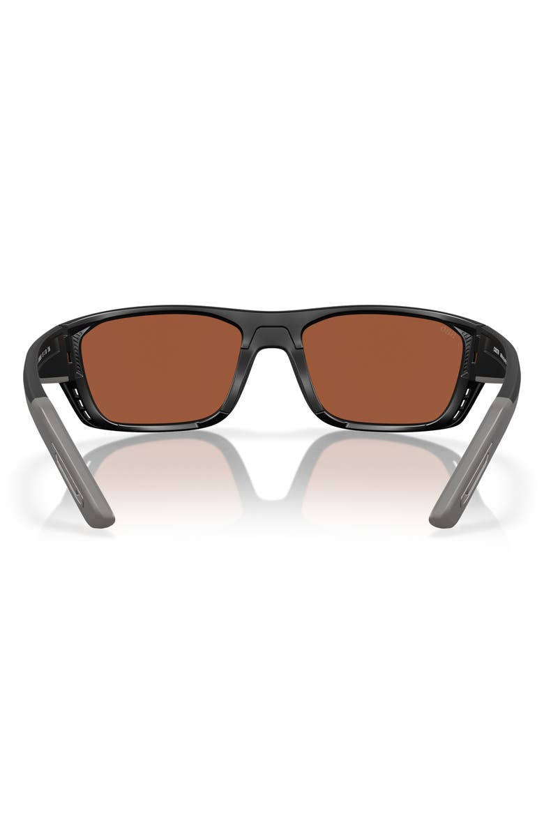 Costa Del Mar 57mm Polarized Rectangular Sunglasses, Alternate, color, Matte Black/ Green Mirror 580G