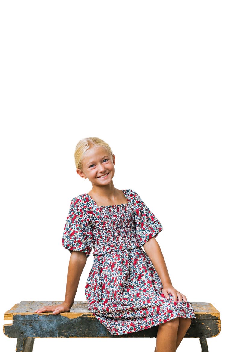 Girls' Organic Smocked Bubble Sleeve Dress, Toddler, Alternate, color, Holiday Multi Floral