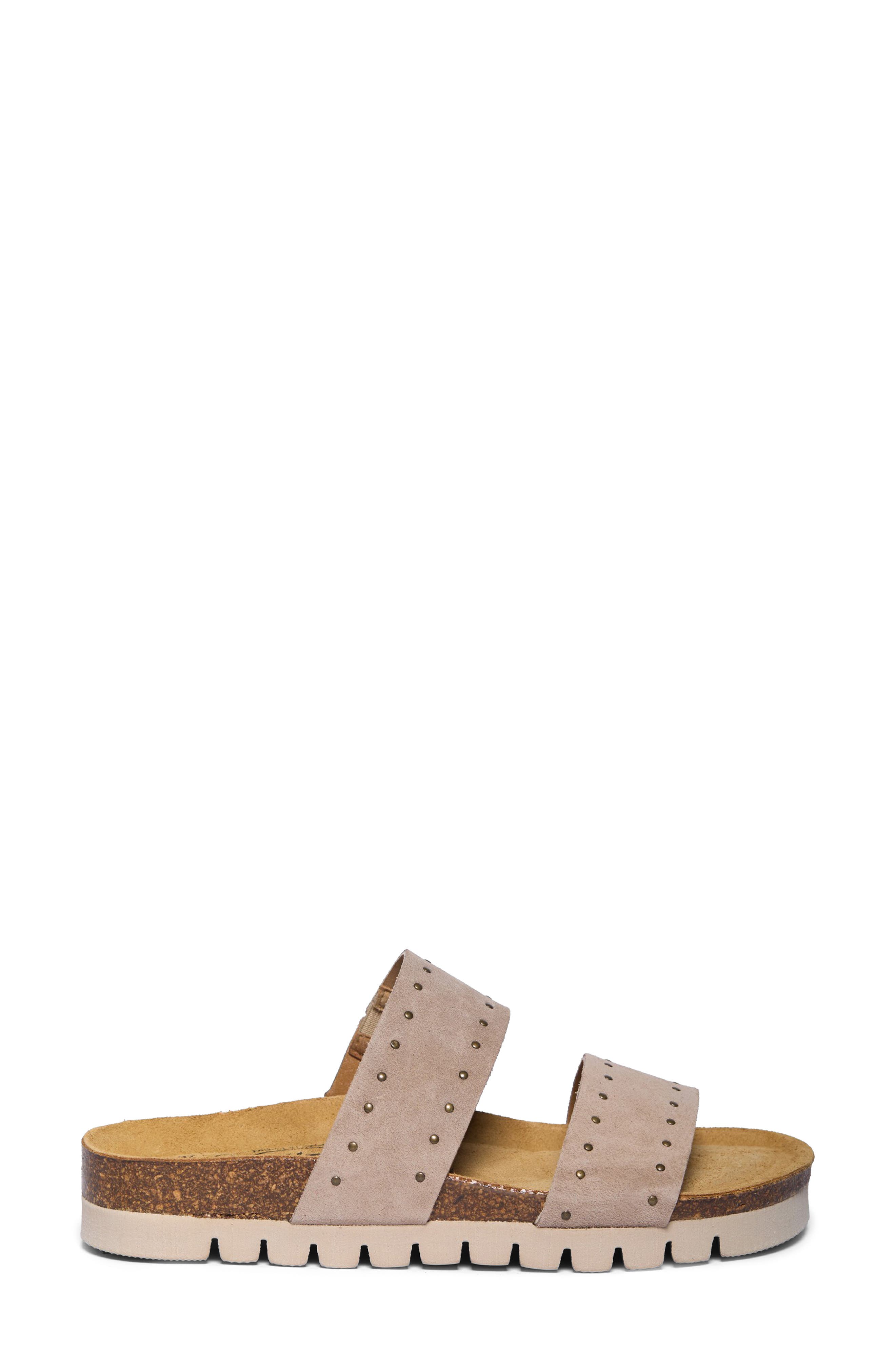 Plakton Brynn Double Strap Slide Sandal, Alternate, color, Taupe Micro Studded Suede