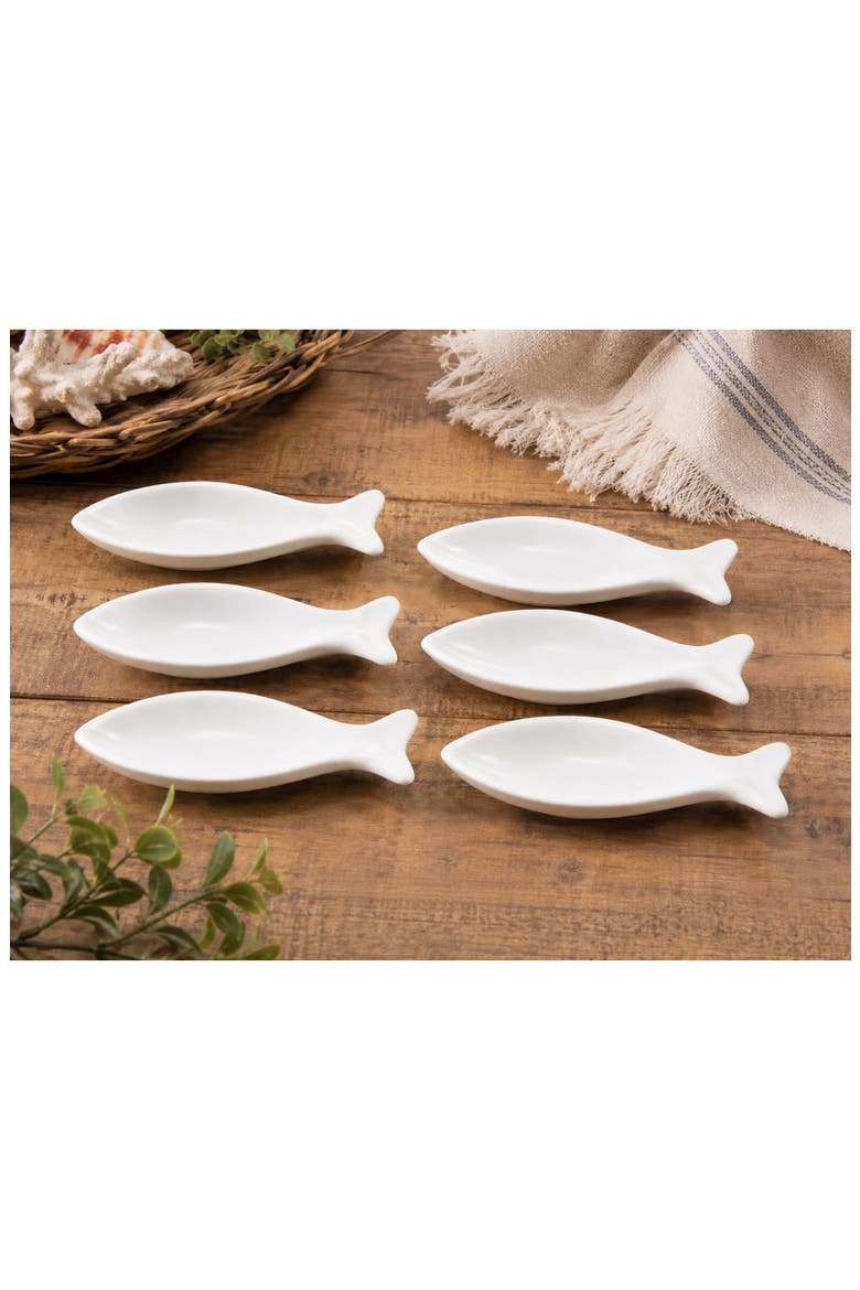 Coral Beach Set of 6 Ceramic Fish Bowls, Alternate, color, WHITE