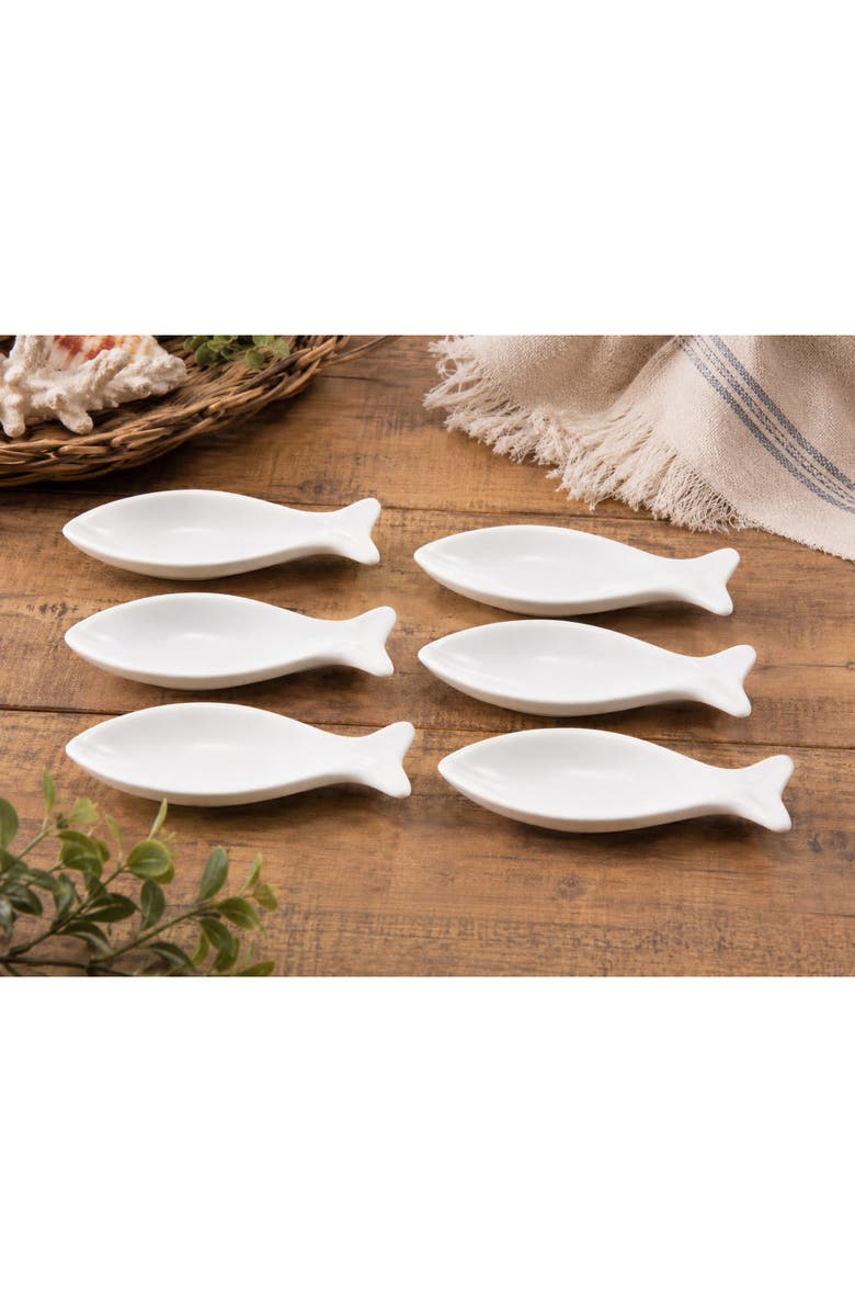 Zodax Coral Beach Set of 6 Ceramic Fish Bowls, Alternate, color, White